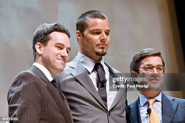 Ayuda Executive Director Mauricio Vivero, singer Ricky Martin and IDB President Luis Alberto Moreno hold a press conference to launch a campaign that...