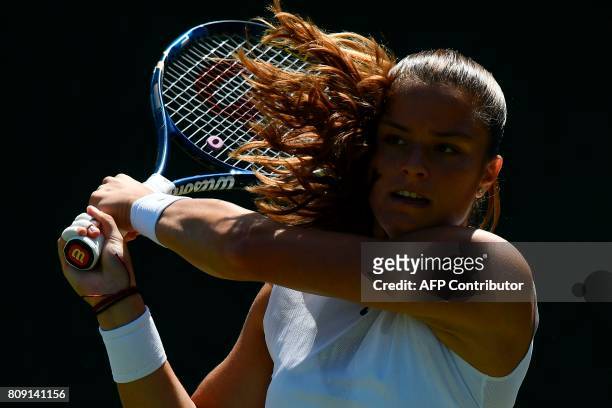 Greece's Maria Sakkari returns against Czech Republic's Kristyna Pliskova during their women's singles second round match on the third day of the...