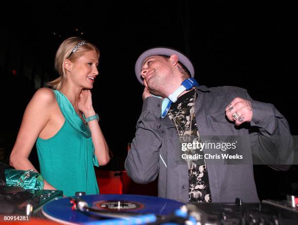 Socialite Paris Hilton and musician Benji Madden attend the reveal and launch party of LG Electronics' Scarlet HD TV Series at the Pacific Design...