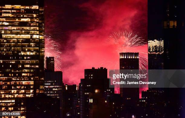 View of New York City's 41st annual Macy's 4th of July fireworks show on July 4, 2017 in New York City.