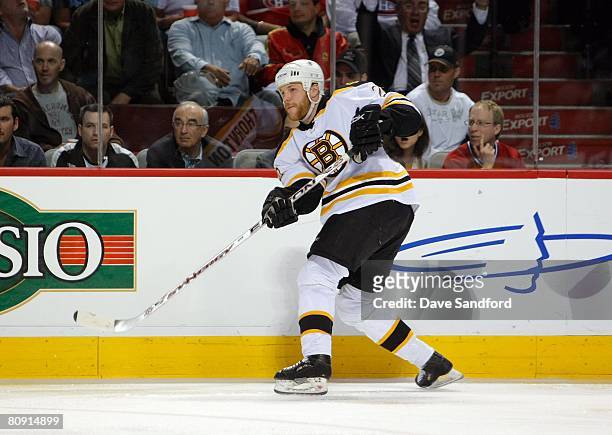 Shawn Thornton of the Boston Bruins skates against the Montreal Canadiens during game seven of the 2008 NHL Eastern Conference Quarterfinals on April...