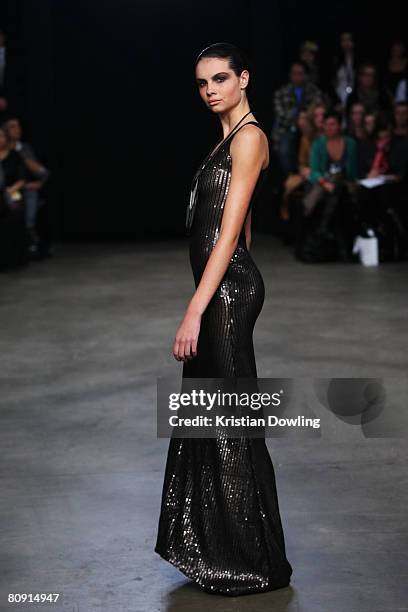 Model showcases an outift by designer Daniel Avakian on the catwalk during the second day of the Rosemount Australian Fashion Week Spring/Summer...