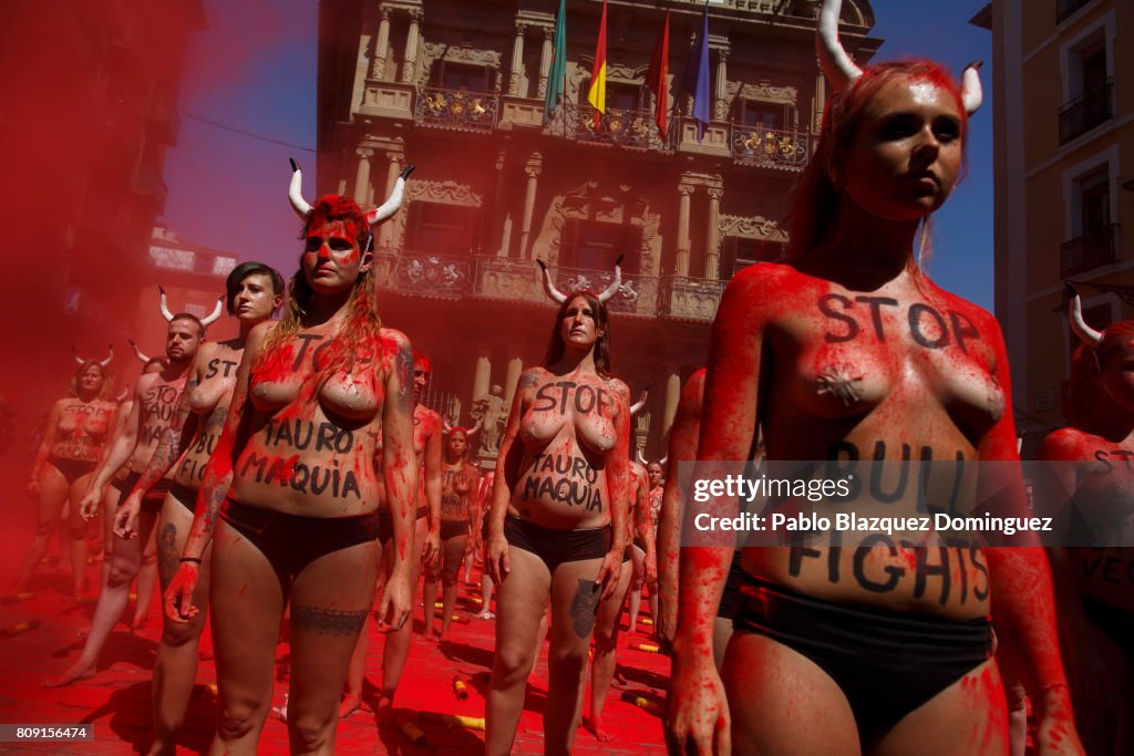 Demonstration Against Bullfights Ahead Of San Fermin