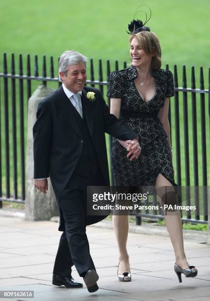 John Bercow, Speaker of the House of Commons and his wife Sally arrive at Westminster Abbey for the wedding of Prince William and Kate Middleton at...