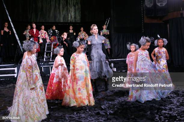 Actress Ophelia Kolb and Models children walk the runway in front of daughter of Charlelie Couture, Yamee Couture, singer Lio's twins Garance and Lea...