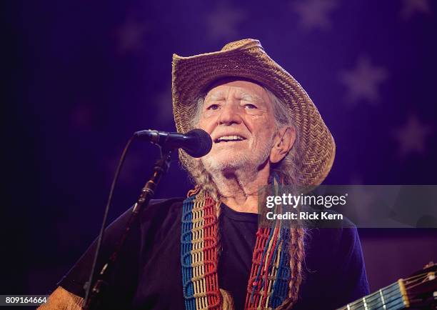 Singer-songwriter Willie Nelson performs onstage during the 44th Annual Willie Nelson 4th of July Picnic at Austin360 Amphitheater on July 4, 2017 in...