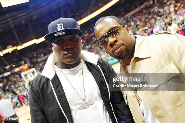 Left to Right: Young Jeezy and Michael Bivins attends Boston Celtics vs Atlanta Hawks Playoff Game at Philips Arena on April 28, 2008 in Atlanta,...