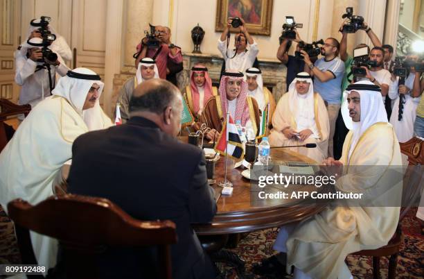 Bahraini Foreign Minister Khalid bin Ahmed al-Khalifa , Egyptian Foreign Minister Sameh Shoukry , Saudi Foreign Minister Adel al-Jubeir , and UAE...