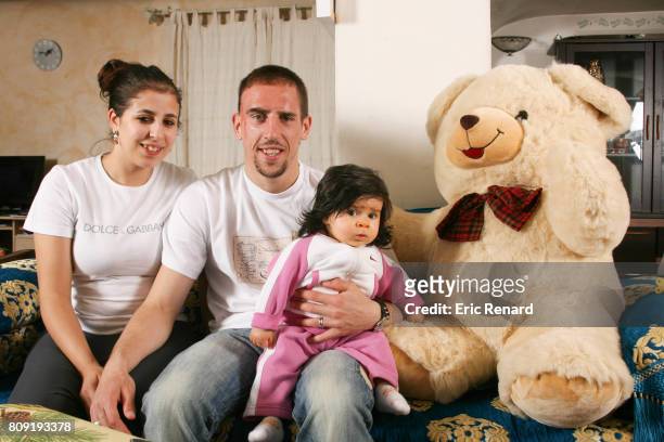 Franck Ribery of Olympique de Marseille and his wife Wahiba and his daughter Hiziya during a photoshoot on March 17, 2006 in Marseille, France.