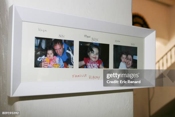 Detail view of Franck Ribery of Olympique de Marseille and his wife Wahiba and his daughter Hiziya during a photoshoot on March 17, 2006 in...