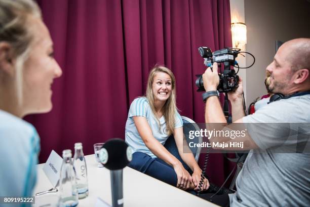 Lena Petermann smiles during Germany Women's National Soccer Team Media Day on July 5, 2017 in Heidelberg, Germany.