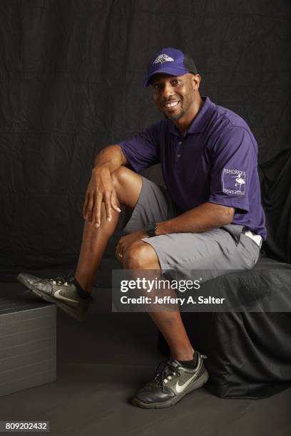 Where Are They Now: Portrait of former NFL player Duane Starks posing during photo shoot at Boca Grove Golf and Tennis Club. He was part of a group...