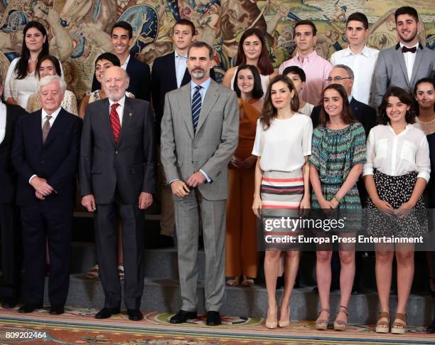 Count of Fontao Jose Manuel Romero Moreno, Alberto Aza, King Felipe of Spain and Queen Letizia of Spain attend audiences at Zazuela Palace on July 5,...