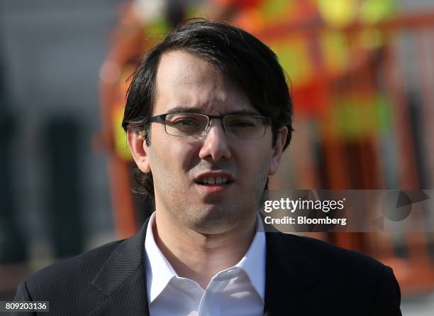 Martin Shkreli, former chief executive officer of Turing Pharmaceuticals AG, arrives at federal court in the Brooklyn borough of New York, U.S., on...