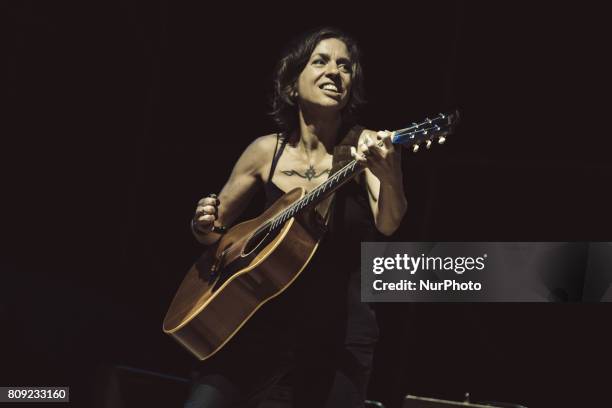 American singer Ani Di Franco performs at the Villa Ada Festival in Rome, on July 4, 2017.