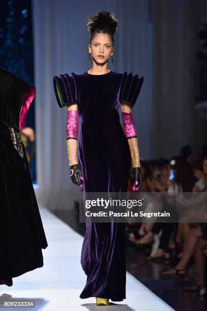 Noemie Lenoir walks the runway during the Jean Paul Gaultier Haute Couture Fall/Winter 2017-2018 show as part of Haute Couture Paris Fashion Week on...