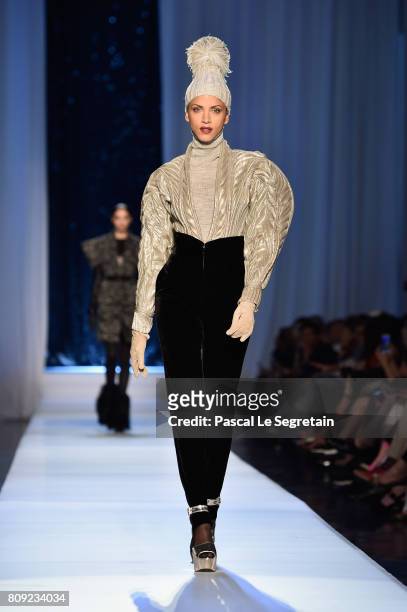 Noemie Lenoir walks the runway during the Jean Paul Gaultier Haute Couture Fall/Winter 2017-2018 show as part of Haute Couture Paris Fashion Week on...
