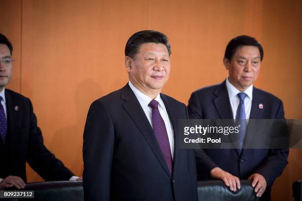 Chinese President Xi Jinping meets with Chancellor Angela Merkel to hold Bilateral talks at the German Chancellery on July 5, 2017 in Berlin,...