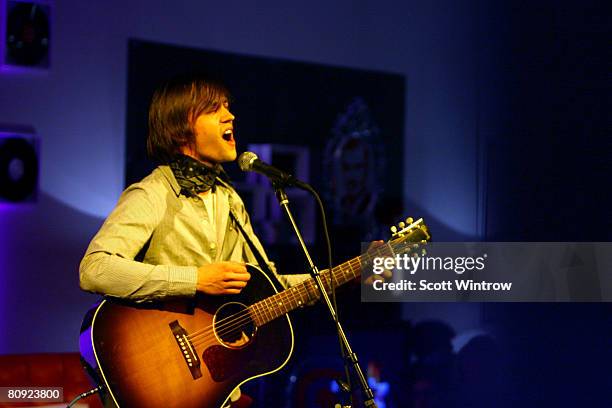 Musician Sondre Lerche performs live during "Target Music Night" at the NY Academy of Art during the 2008 Tribeca Film Festival on April 29, 2008 in...
