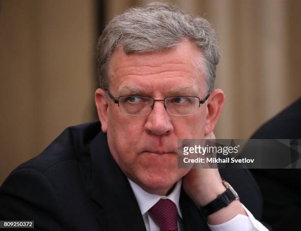 Russian economist Alexey Kudrin attends the Council for Strategic Development and Priority Project's meeting at Novo Ogaryovo state residence on July...