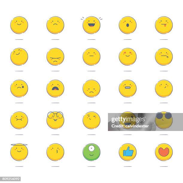 bunte handgezeichnete emoticons - happy faces stock-grafiken, -clipart, -cartoons und -symbole