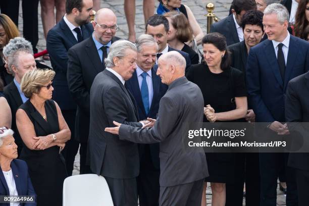 French actor Alain Delon attends the Simone Veil Funeral and national tribute at Hotel des Invalides on July 5, 2017 in Paris, France. Survivor of...