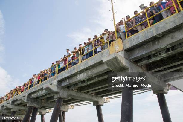 Faithfuls wait at the bay to see the statue of San Pedro saint of fishermen during San Pedro y San Pablo catholic celebration on June 29, 2017 in La...