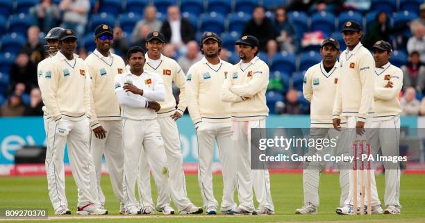 Sri Lanka's Rangana Herath celebrates as England's Kevin Pietersen is given out by the 3rd umpire during day four of the npower First Test at the...