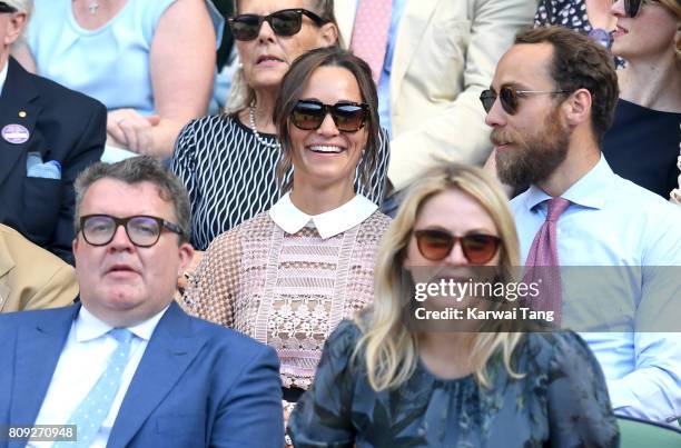 Deputy Leader of the Labour Party Tom Watson , Pippa Middleton and her younger brother James Middleton attend day 3 of Wimbledon 2017 on July 5, 2017...