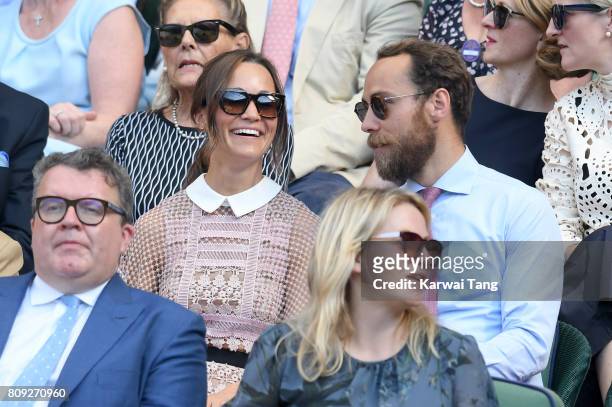 Deputy Leader of the Labour Party Tom Watson , Pippa Middleton and her younger brother James Middleton attend day 3 of Wimbledon 2017 on July 5, 2017...