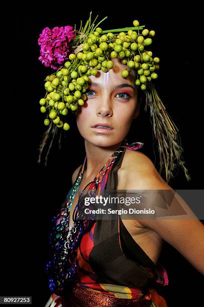 Model poses backstage prior to the Easton Pearson show on the third day of Rosemount Australian Fashion Week Spring/Summer 2008/09 Collections at the...