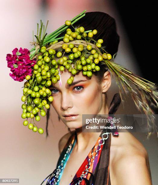 Model showcases an outift by designer Easton Pearson on the catwalk on the third day of the Rosemount Australian Fashion Week Spring/Summer 2008/09...