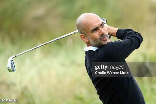 Pep Guardiola in action during the Pro-Am of the Dubai Duty Free Irish Open at Portstewart Golf Club on July 5, 2017 in Londonderry, Northern Ireland.