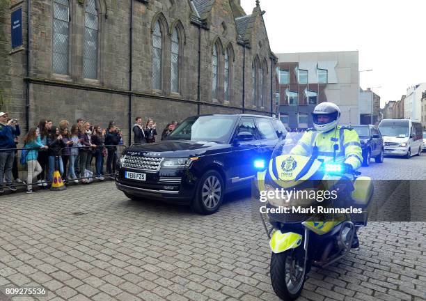 Canadian Prime Minister Justin Trudeau arrives at Holyroodhouse for an audience with The Queen at Holyroodhouse on July 5, 2017 in Edinburgh,...