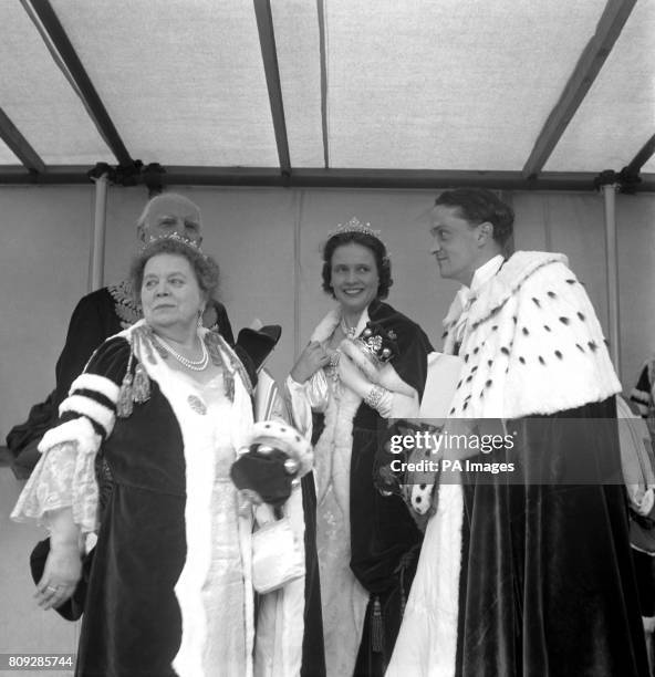Left to right, Lord and Lady Woolton, and the Marquess and Marchioness of Anglesey at the Coronation of Queen Elizabeth II at Westminster Abbey,...