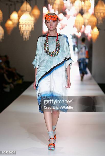 Model showcases an outift by designer Easton Pearson on the catwalk during the third day of the Rosemount Australian Fashion Week Spring/Summer...