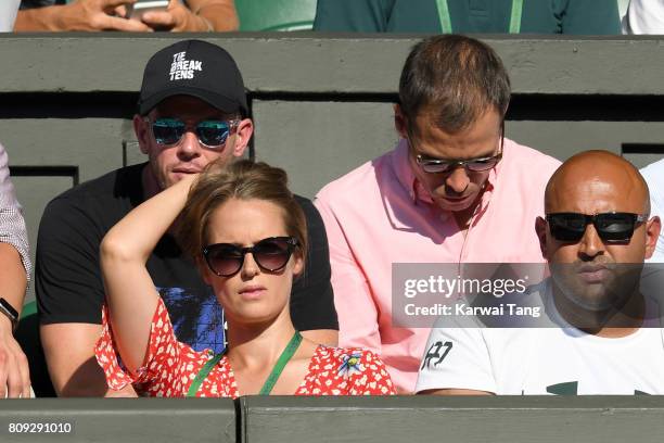 Kim Murray and physio Shane Annun attend day 3 of Wimbledon 2017 on July 5, 2017 in London, England.
