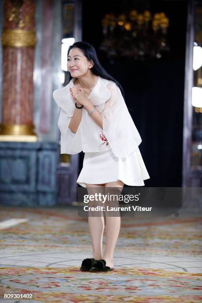 Designer Lan Yu walks the runway during the Lanyu Haute Couture Fall/Winter 2017-2018 show as part of Haute Couture Paris Fashion Week on July 5,...