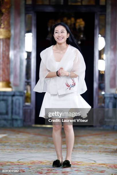 Designer Lan Yu walks the runway during the Lanyu Haute Couture Fall/Winter 2017-2018 show as part of Haute Couture Paris Fashion Week on July 5,...