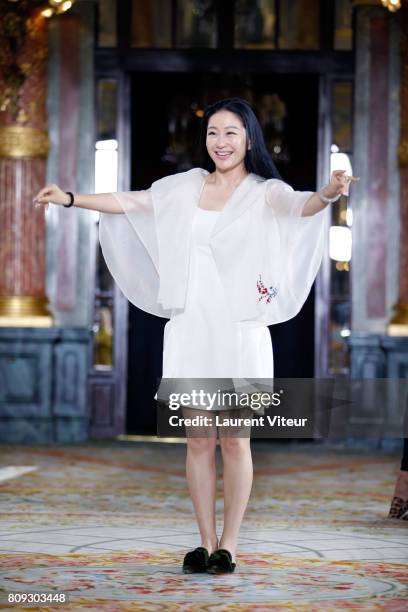 Designer Lan Yu walks the runway during the Lanyu Haute Couture Fall/Winter 2017-2018 show as part of Haute Couture Paris Fashion Week on July 5,...