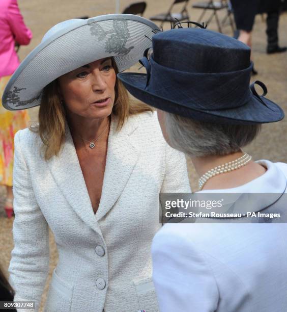 Carole Middleton, mother of the Duchess of Cambridge, attends the annual Trooping the Colour ceremony to mark the Queens official birthday at Horse...