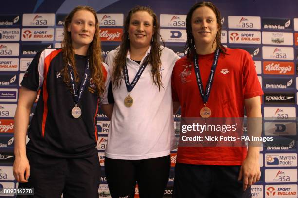 British swimmer Stacey Tadd after winning the Women's Open 100m Breaststroke with Kathryn Johnstone and Georgina Heyn during the ASA National...