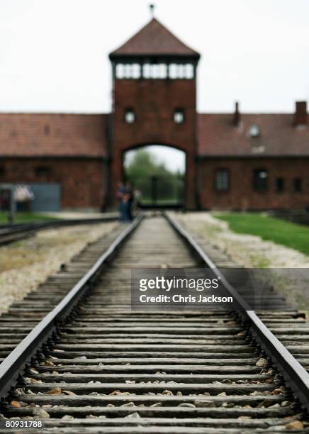 The end of the railway is seen in Birkenau where hundred of thousands of victims of genocide disembarked trains before being gassed to death at the...