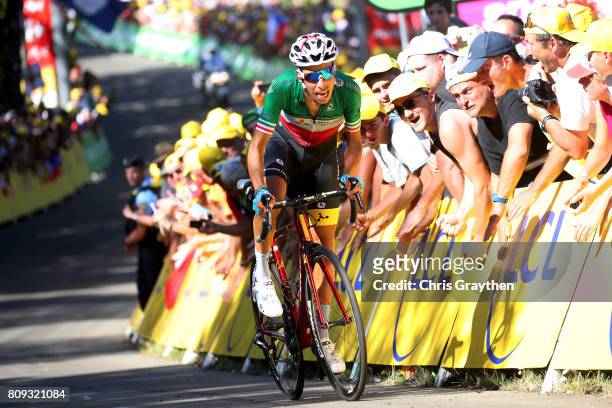 Fabio Aru of Italy riding for Astana Pro Team rides solo on way to winning stage five of the 2017 Le Tour de France, a 160.5km stage from Vittel to...