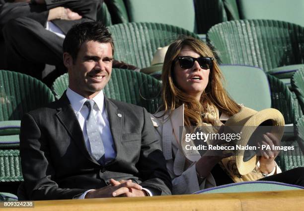 England cricketer James Anderson with his wife Daniella in the Royal Box during day two of the 2011 Wimbledon Championships at the All England Lawn...