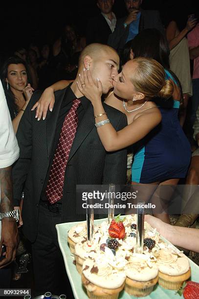 Personality Robert Kardashian and actress/singer Adrienne Bailon attends Jason Strauss' birthday and Christian Siriano hosting at TAO Nightclub in...