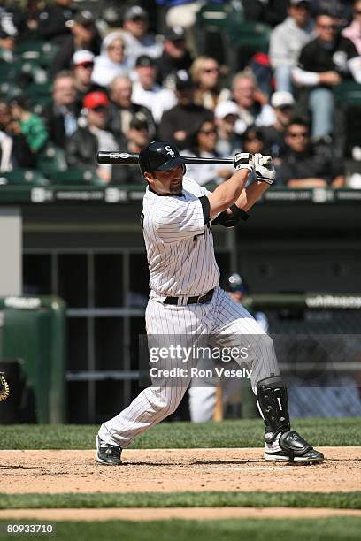 Paul Konerko of the Chicago White Sox bats during the first game of a day/night doubleheader against the Baltimore Orioles at U.S. Cellular Field in...