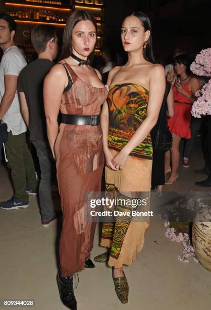 Reba Maybury and Jess Maybury attend the Warner Music Group and British GQ Summer Party in partnership with Quintessentially at Nobu Hotel Shoreditch...