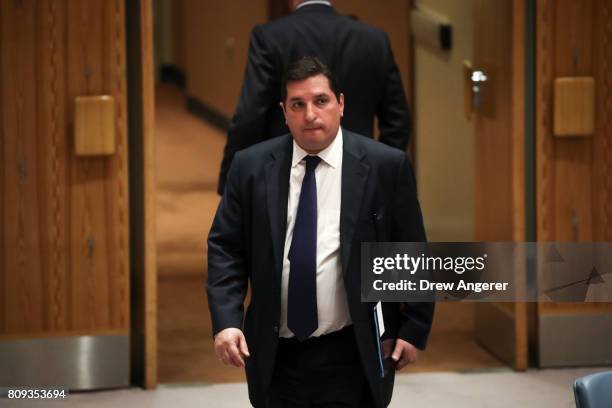 Russian Deputy Permanent Representative to the United Nations Vladimir Safronkov arrives for an emergency meeting of the U.N. Security Council at...