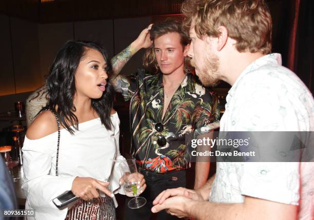 Vanessa White, Dougie Poynter and James Bourne attend the Warner Music Group and British GQ Summer Party in partnership with Quintessentially at Nobu...